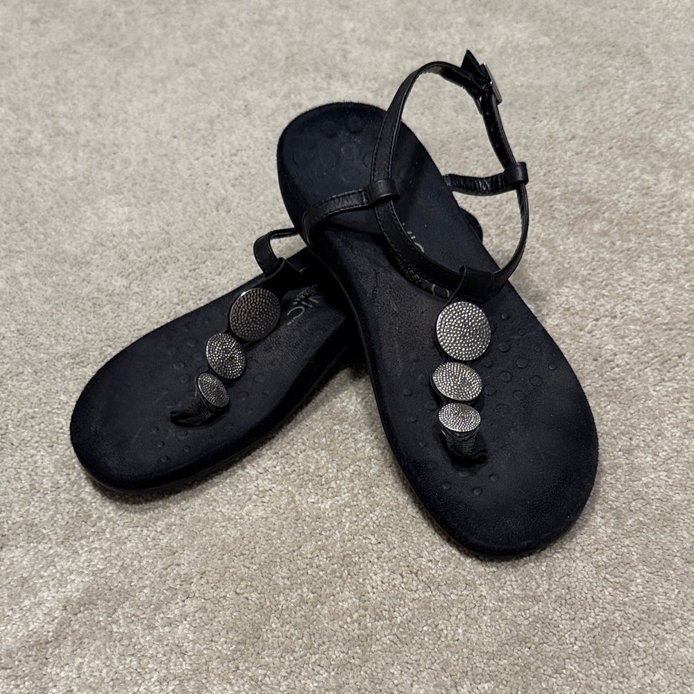 Vionic Black Sandals with Metallic Accents